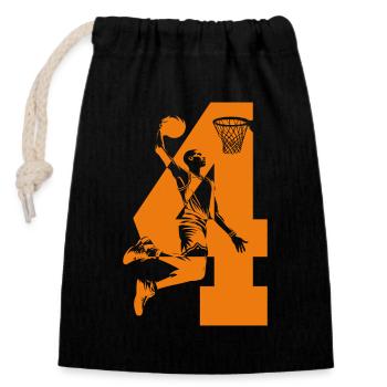NUMMER 4 BASKETBALL 4. GEBURTSTAG - Verschließbarer Geschenkbeutel aus Baumwolle (14x20cm) - Schwarz - Vorne