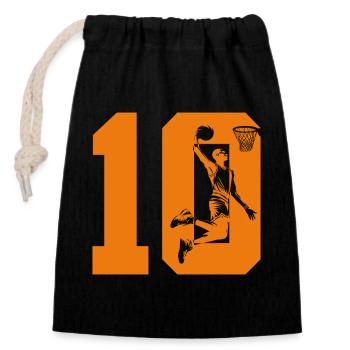 NUMMER 10 BASKETBALL 10. GEBURTSTAG - Verschließbarer Geschenkbeutel aus Baumwolle (14x20cm) - Schwarz - Vorne