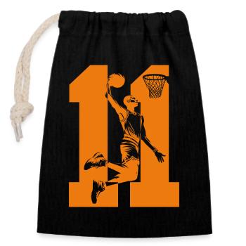 NUMMER 11 BASKETBALL 11. GEBURTSTAG - Verschließbarer Geschenkbeutel aus Baumwolle (14x20cm) - Schwarz - Vorne