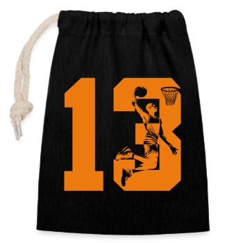 NUMÉRO 13 : 13E ANNIVERSAIRE DE BASKET-BALL - Sac cadeau en coton avec cordon (14 x 20 cm) - noir - Devant