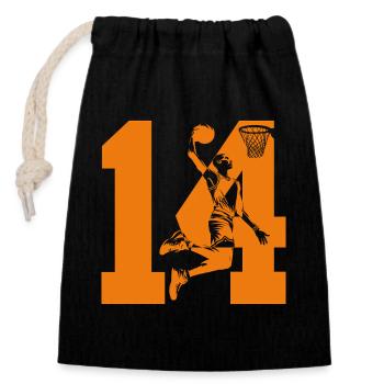 NUMÉRO 14 : 14E ANNIVERSAIRE DE BASKET-BALL - Sac cadeau en coton avec cordon (14 x 20 cm) - noir - Devant