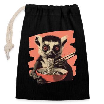 Lemur Ramen Rétro - Sac cadeau en coton avec cordon (14 x 20 cm) - noir - Devant