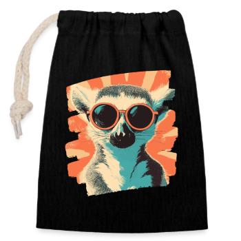 Lémurien - Sac cadeau en coton avec cordon (14 x 20 cm) - noir - Devant