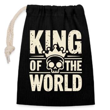 Skull and crossbones with crown King of the World - Closable cotton gift bag (14x20cm) - black - Front