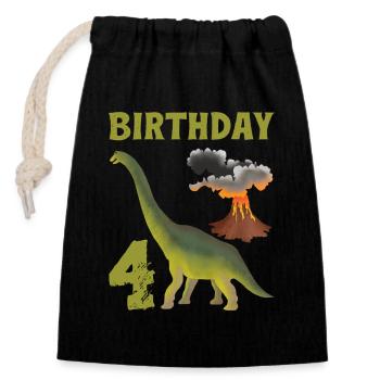 4 Jahre alter Geburtstag Junge Dino Volcano - 4. - Verschließbarer Geschenkbeutel aus Baumwolle (14x20cm) - Schwarz - Vorne