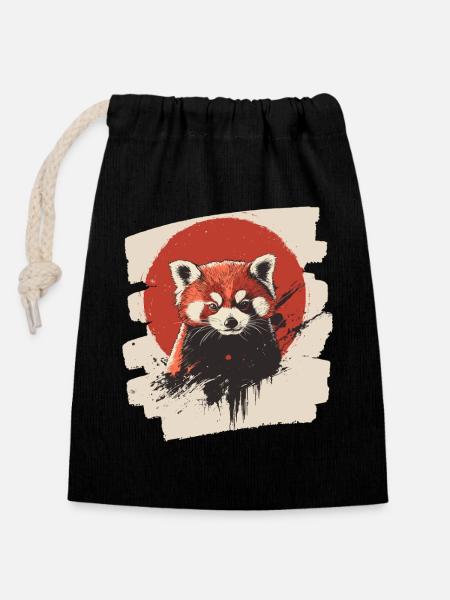 Roter Panda Retro - Verschließbarer Geschenkbeutel aus Baumwolle (14x20cm) - Schwarz