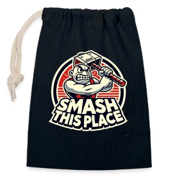 Smash This Place – Angry Hammerman - Closable cotton gift bag (14x20cm) - navy - Front