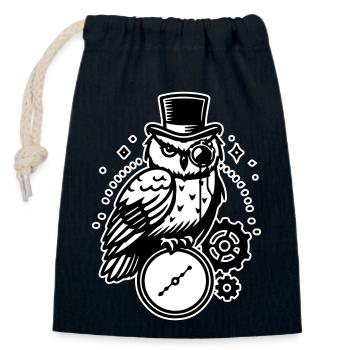 Conception de hibou et d’horloge steampunk - Sac cadeau en coton avec cordon (14 x 20 cm) - bleu marine - Devant