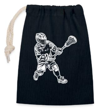 Lacrosse Player Drawing - Closable cotton gift bag (14x20cm) - navy - Front