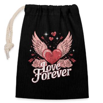 Love Forever – Romantisches Valentinstag Design - Verschließbarer Geschenkbeutel aus Baumwolle (14x20cm) - Schwarz - Vorne