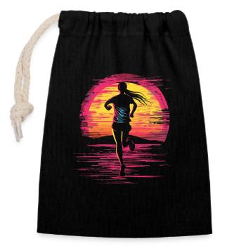 Runner Girl Retrowave - Closable cotton gift bag (14x20cm) - black - Front