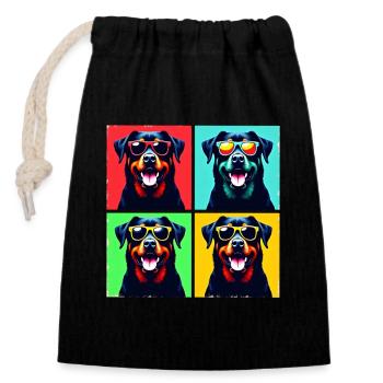 Rottie Pop Art, Bubba, Ours, Grand Homme, Fuzzball - Sac cadeau en coton avec cordon (14 x 20 cm) - noir - Devant