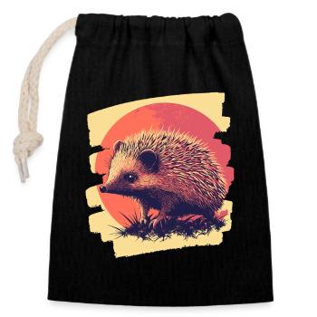 Igel - Verschließbarer Geschenkbeutel aus Baumwolle (14x20cm) - Schwarz - Vorne