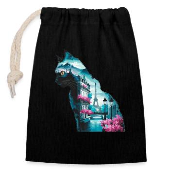 Silhouette Paysage Chat Paris - Sac cadeau en coton avec cordon (14 x 20 cm) - noir - Devant