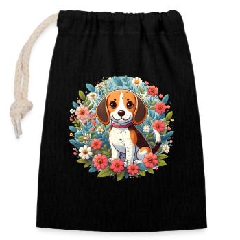 Fleurs de beagle - Sac cadeau en coton avec cordon (14 x 20 cm) - noir - Devant