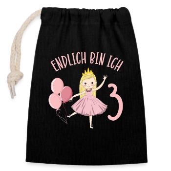 Prinzessin Geburtstagshirt Endlich 3 Jahre Mädchen - Verschließbarer Geschenkbeutel aus Baumwolle (14x20cm) - Schwarz - Vorne