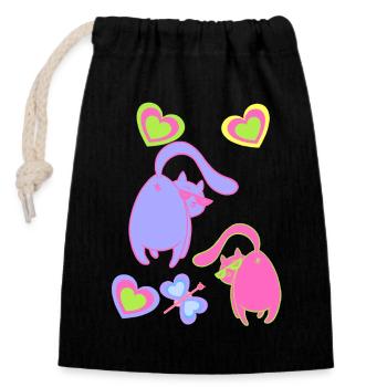 Valentin Cats Cat Heart Hearts Dear Partners - Closable cotton gift bag (14x20cm) - black - Front