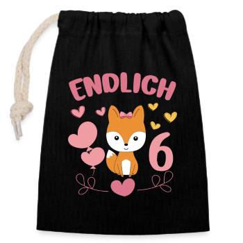 Enfin 6 ans fille anniversaire chemise renard - Sac cadeau en coton avec cordon (14 x 20 cm) - noir - Devant