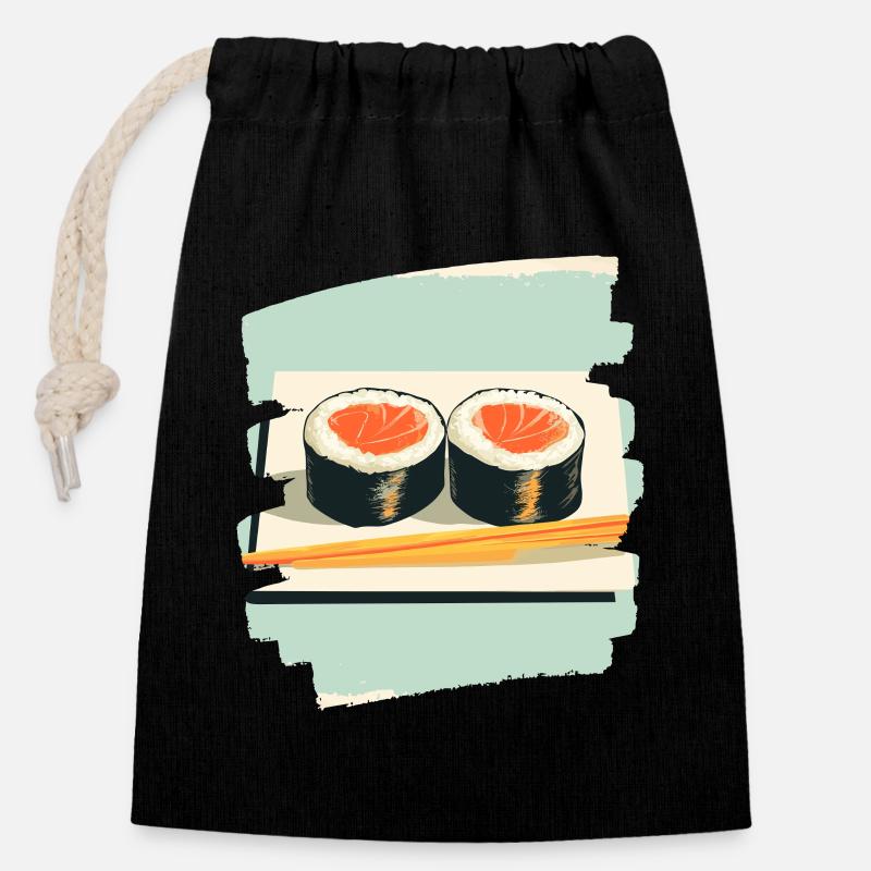 Sushi - Sac cadeau en coton avec cordon (14 x 20 cm) - noir