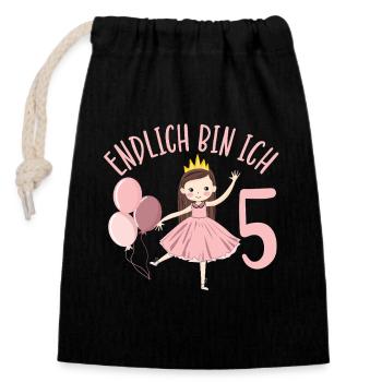 Prinzessin Geburtstagshirt Endlich 5 Jahre Mädchen - Verschließbarer Geschenkbeutel aus Baumwolle (14x20cm) - Schwarz - Vorne