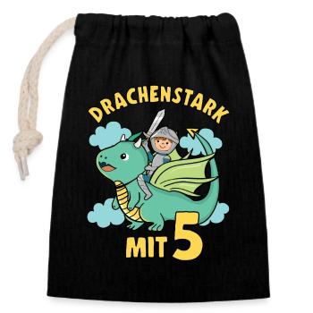 Ritter & Drache Geburtstagsmotiv 5 Jahre Jungen - Verschließbarer Geschenkbeutel aus Baumwolle (14x20cm) - Schwarz - Vorne