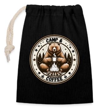 Camping Café Camper Ours Camping Feu de camp - Sac cadeau en coton avec cordon (14 x 20 cm) - noir - Devant