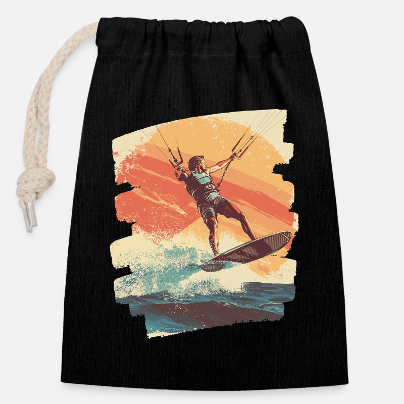 Kitesurfer - Verschließbarer Geschenkbeutel aus Baumwolle (14x20cm) - Schwarz