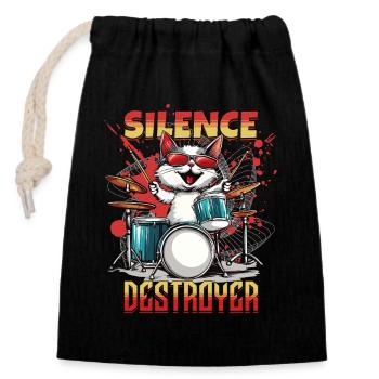 Schlagzeug Drums Silence Destroyer Katze Lustig - Verschließbarer Geschenkbeutel aus Baumwolle (14x20cm) - Schwarz - Vorne