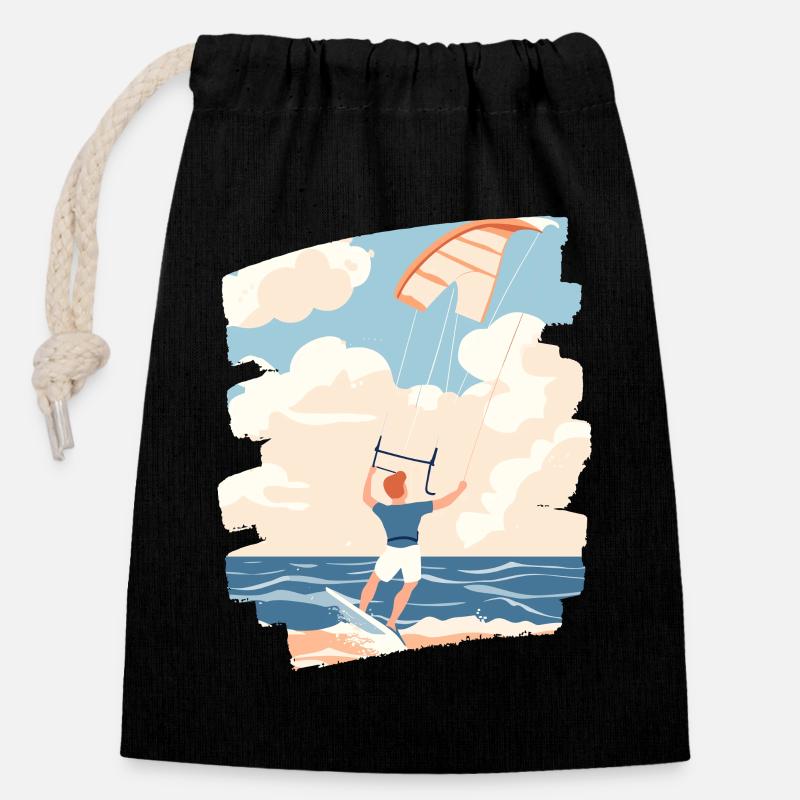 Kitesurfer - Verschließbarer Geschenkbeutel aus Baumwolle (14x20cm) - Schwarz
