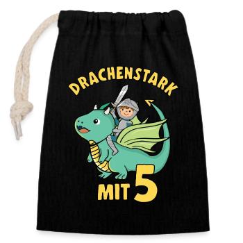 Ritter & Drache Geburtstagsmotiv 5 Jahre Jungen - Verschließbarer Geschenkbeutel aus Baumwolle (14x20cm) - Schwarz - Vorne