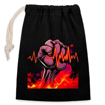 Strong fist with fiery heartbeat - Closable cotton gift bag (14x20cm) - black - Front