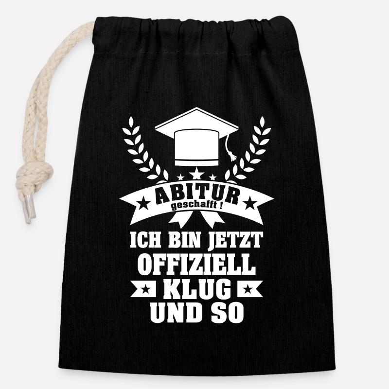 Abitur geschafft Abschluss Prüfung Abi Geschenk - Verschließbarer Geschenkbeutel aus Baumwolle (14x20cm) - Schwarz