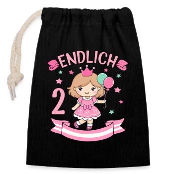 Prinzessin Geburtstagshirt Endlich 2 Jahre Mädchen - Verschließbarer Geschenkbeutel aus Baumwolle (14x20cm) - Schwarz - Vorne