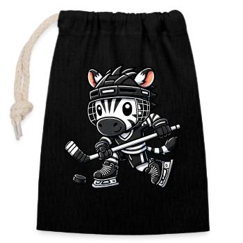 Chibi-Zebra Hockeyspieler Eishockey - Verschließbarer Geschenkbeutel aus Baumwolle (14x20cm) - Schwarz - Vorne