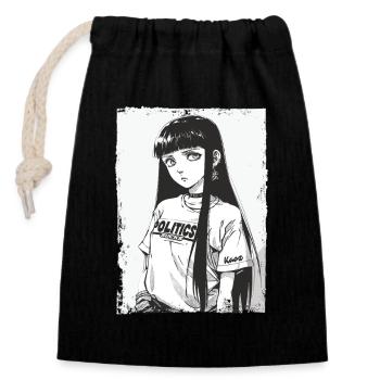 Japanese Cartoon Girl and Politics - Closable cotton gift bag (14x20cm) - black - Front