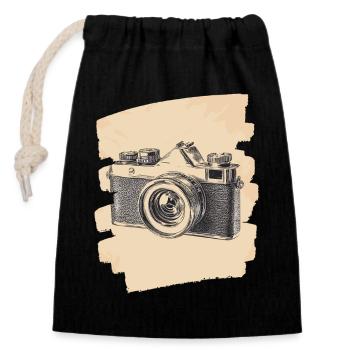 Appareil photo Photographe Photo - Sac cadeau en coton avec cordon (14 x 20 cm) - noir - Devant