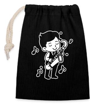 Saxophone Kid Croquis - Sac cadeau en coton avec cordon (14 x 20 cm) - noir - Devant