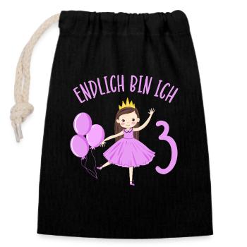 Prinzessin Geburtstagshirt Endlich 3 Jahre Mädchen - Verschließbarer Geschenkbeutel aus Baumwolle (14x20cm) - Schwarz - Vorne