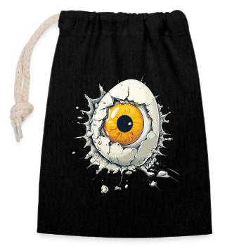 Auge im Ei – Surreales Kunstwerk - Verschließbarer Geschenkbeutel aus Baumwolle (14x20cm) - Schwarz - Vorne