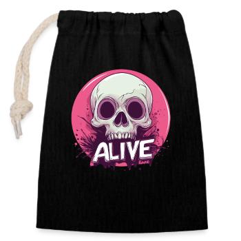 Skeleton "Alive" – Ironic Skull - Closable cotton gift bag (14x20cm) - black - Front