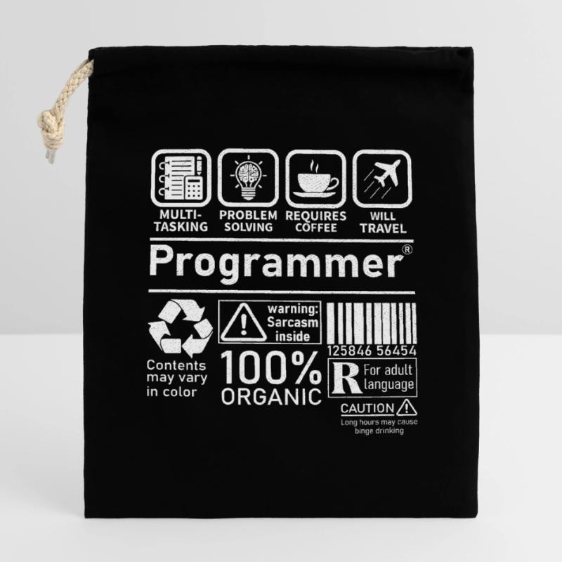 Programmeur multitâche, la résolution de problèmes nécessite Sac cadeau en coton avec cordon (14 x 20 cm)