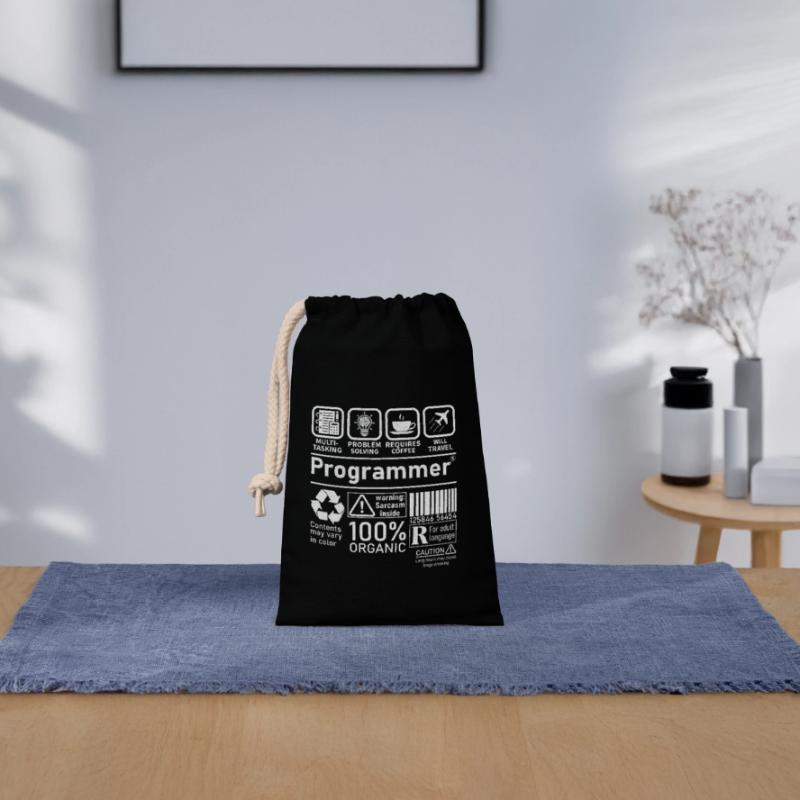 Programmeur multitâche, la résolution de problèmes nécessite Sac cadeau en coton avec cordon (14 x 20 cm)