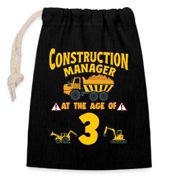 Fête de construction 3ème anniversaire 3 ans camion - Sac cadeau en coton avec cordon (14 x 20 cm) - noir - Devant