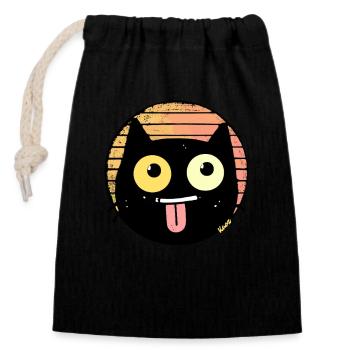 Freche Retro Katze - Verschließbarer Geschenkbeutel aus Baumwolle (14x20cm) - Schwarz - Vorne