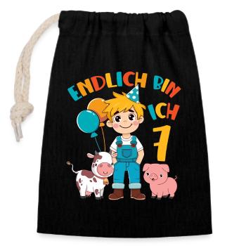 7 Years Farmer Finally 7 Boy Birthday Motif - Closable cotton gift bag (14x20cm) - black - Front