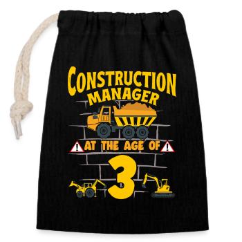 Fête de construction 3ème anniversaire 3 ans camion - Sac cadeau en coton avec cordon (14 x 20 cm) - noir - Devant