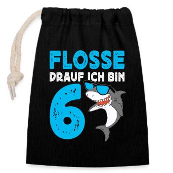 6 Years Shark Birthday Motif Boys Gift - Closable cotton gift bag (14x20cm) - black - Front