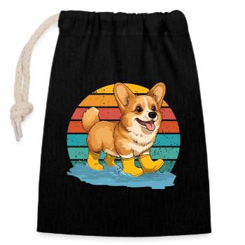 Hund Corgi Hundefreund Retro Hundeliebhaber Lustig - Verschließbarer Geschenkbeutel aus Baumwolle (14x20cm) - Schwarz - Vorne