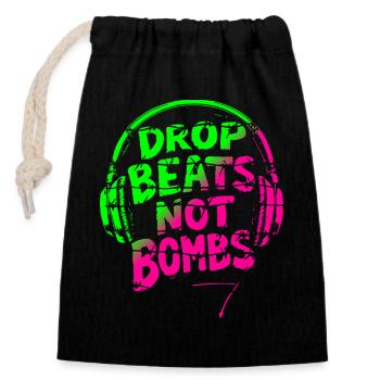 Drop Beats Not Bombs green pink - Closable cotton gift bag (14x20cm) - black - Front