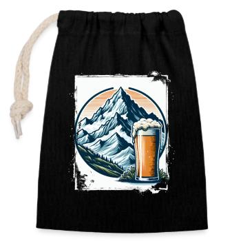 Mountain and Beer Nature Motif - Closable cotton gift bag (14x20cm) - black - Front